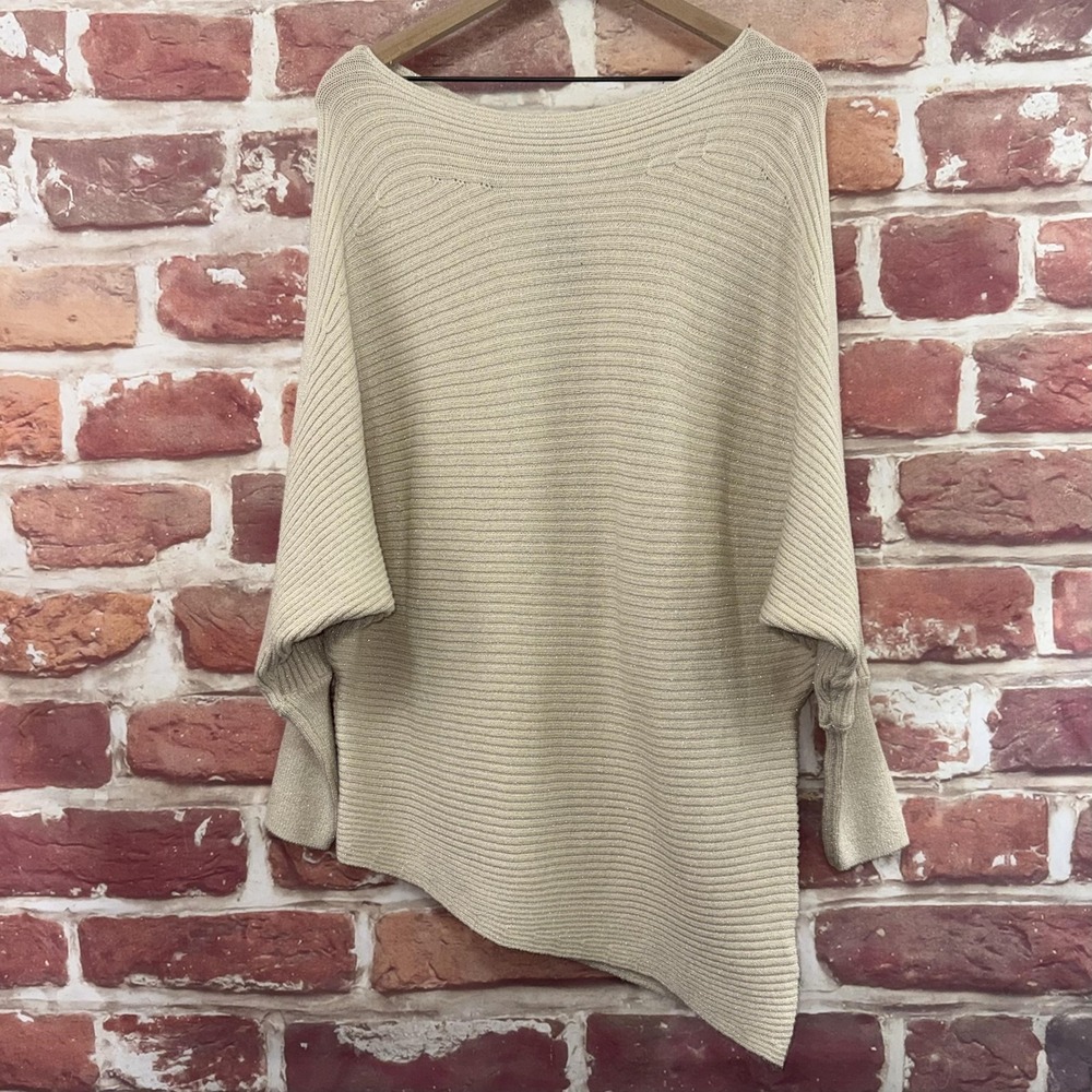 Express Sweater Women's Large Tan Metallic Ribbed Dolman Sleeve Casual Knit